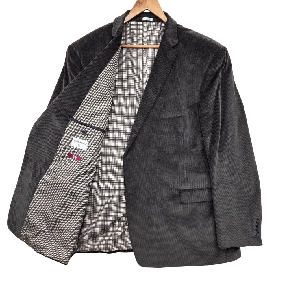 Saddlebred Heritage Corduroy Blazer Mens 54L Charcoal Gray Two Button Sport Coat